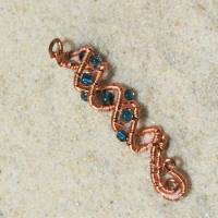 kleine funkelnde Zopfperle petrol blau handgewebt bronze handmade Haarschmuck gothic wirework handgemacht Bild 1