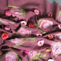 Filzstola aus Wolletamine Filzschal burgunderrot  mit Filzblumen Bild 9