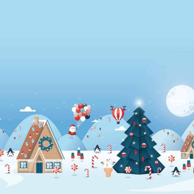 Stoffpanel Weihnachten, French Terry Weihnachtsmarkt, Winterlandschaft, 80x145cm