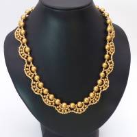 Halskette Bogen für Bogen, gold seidenmatt, Collier, Rocailles, Acrylperlen, Fädelschmuck, gefädelte Perlenkette Bild 2