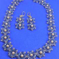 elegante schimmernde Halskette  in den  Farben blau-grau - mit passenden Ohrringen Bild 1