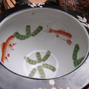Topf Übertopf Blumentopf Koi Goldfisch Fisch Japan japanisch Blumenvase Vase Vintage Handarbeit Handbemalt Bemalt Cachep Bild 3
