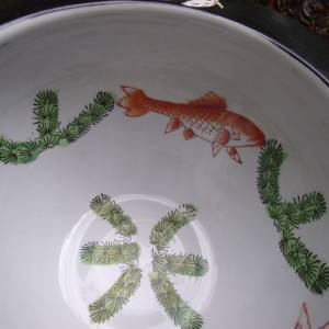 Topf Übertopf Blumentopf Koi Goldfisch Fisch Japan japanisch Blumenvase Vase Vintage Handarbeit Handbemalt Bemalt Cachep Bild 5