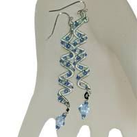Traumhafte funkelnde lange Ohrringe blau handmade Spiralperle silberfarben Brautschmuck Schlangenperle Bild 5
