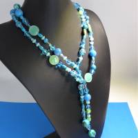 Extralange Halskette xxl, in den Farben blau, türkis, grün, gefädelt, Länge 120cm, Perlenmix Bild 1