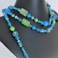 Extralange Halskette xxl, in den Farben blau, türkis, grün, gefädelt, Länge 120cm, Perlenmix Bild 2