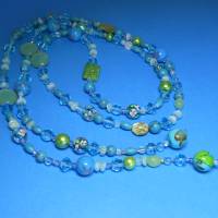 Extralange Halskette xxl, in den Farben blau, türkis, grün, gefädelt, Länge 120cm, Perlenmix Bild 4