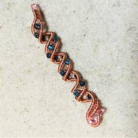 Funkelnde Haarperle petrol blau handgewebt bronze rosa handmade Haarschmuck gothic wirework handgemacht Bild 3