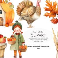 26 digital Autumn PNG Watercolor Clipart Bundle, Sublimation,Commercial License Bild 1