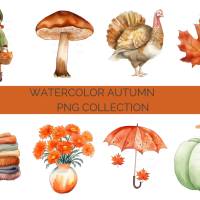 26 digital Autumn PNG Watercolor Clipart Bundle, Sublimation,Commercial License Bild 5