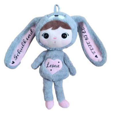 Plüschtier Hase personalisiert kuschelweich Baby Mädchen  grau rosa 46 cm