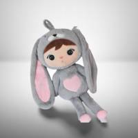 Plüschtier Hase personalisiert kuschelweich Baby Mädchen  grau rosa 46 cm Bild 2
