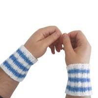 Pulswärmer handgestrickt jeansblau weiß gestreift oder Wunschfarben - Herren - Einheitsgröße - für Ihn - Modell 8 Bild 1