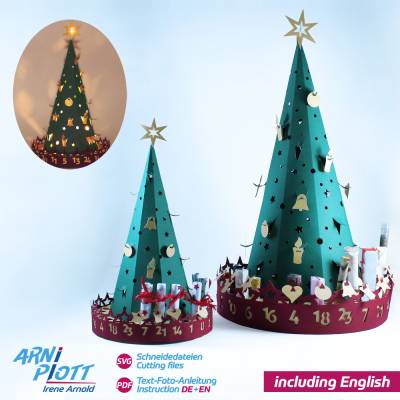 SVG Plotterdatei Adventskalender Rubbellose, Schokoriegel, Gutscheine & Weihnachtsbaum beleuchtet