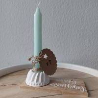 Geschenkset Happy Birthday auf Holzdeko mit Kerze und Kerzenhalter Bild 1