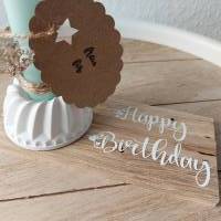 Geschenkset Happy Birthday auf Holzdeko mit Kerze und Kerzenhalter Bild 2