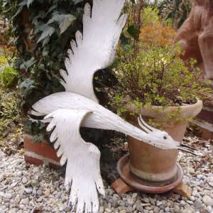 Massiver Kranich im Flug Schmiedeeisen Eisen Wanddeko Shabby Vintage Garten Vogel Bild 1