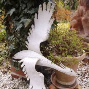 Massiver Kranich im Flug Schmiedeeisen Eisen Wanddeko Shabby Vintage Garten Vogel Bild 5