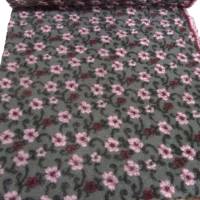 Stoff Ital. Musterwalk Kochwolle gekochte Wolle Walkloden Relief Blumen Ranken grau rosa bordeaux schwarz Kleiderstoff M Bild 2