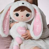 Plüschtier Hase personalisiert kuschelweich Baby Mädchen weiß rosa 46 cm Bild 1