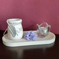 Geschenkset  ** Ovales Tablett mit Vase, Hortensienblüte und Teelicht ** Bild 1
