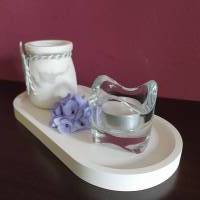 Geschenkset  ** Ovales Tablett mit Vase, Hortensienblüte und Teelicht ** Bild 3