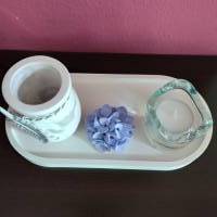 Geschenkset  ** Ovales Tablett mit Vase, Hortensienblüte und Teelicht ** Bild 4