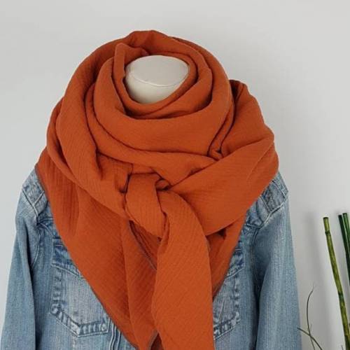 Musselintuch, Dreieckstuch, Halstuch, Musselinschal, Schal, Tuch, leichtes Herbsttuch, Rostbraun