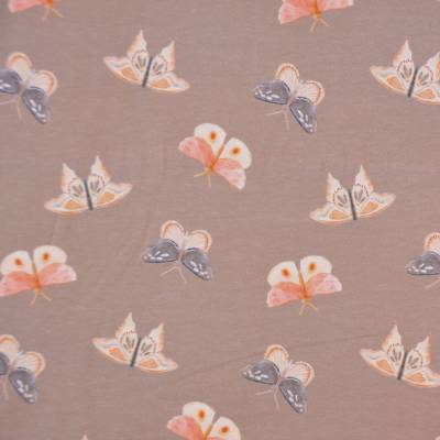 ♕taupefarbener Jersey mit Schmetterlingen Motten rose 50 x 140 cm  Bio-Jersey ♕