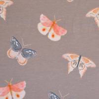 ♕taupefarbener Jersey mit Schmetterlingen Motten rose 50 x 140 cm  Bio-Jersey ♕ Bild 3