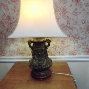 Bronze Tischlampe Lampe Standlampe Bronzelampe Vintage 70er 80er Asia Stil Amphore Statue Vase Skulptur Bild 1