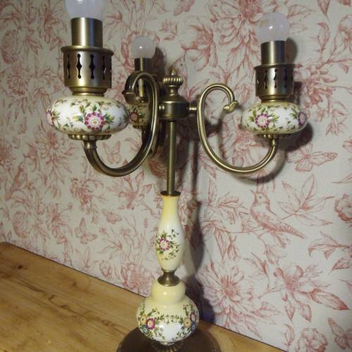 Kaiser Leuchten Tischlampe Tischleuchter Lampe Landhaus 50er floral Porzellan Krakelee Leuchter handbemalt Landhaus Stil