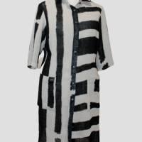 Damen Leinen Hemd Kleid in Geometrisch Grau/Schwarz gestreift Bild 1