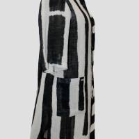Damen Leinen Hemd Kleid in Geometrisch Grau/Schwarz gestreift Bild 2