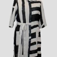 Damen Leinen Hemd Kleid in Geometrisch Grau/Schwarz gestreift Bild 3