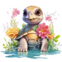 Bügelbild Schildkröte Blumenwiese Bild 1