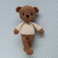 Häkeltier Teddybär Anton Häkelteddy braun/puder aus Baumwolle handgemacht tolles Geschenk für Kinder Bild 1