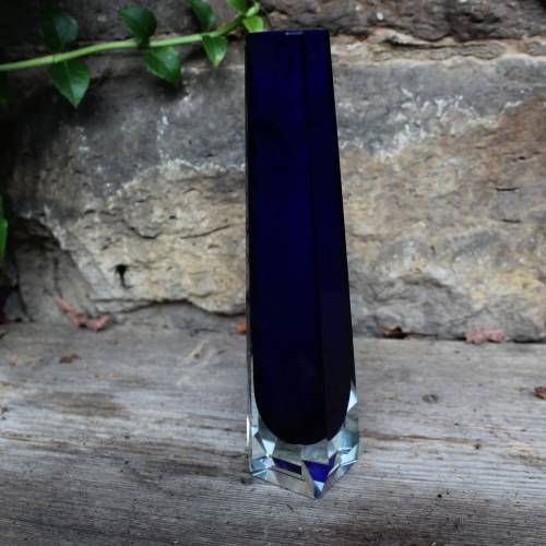 Sommerso Stil Vase Blockvase VEB Kunstglas Wasungen blau DDR GDR