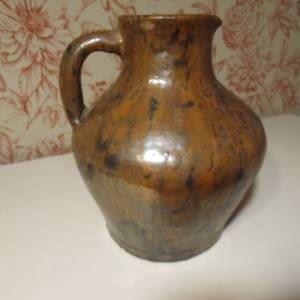 Schöne alte Vase glasiert Blumenvase Ton Teracotta handgemacht Vintage Krug Gesteckvase Henkelvase Bild 2