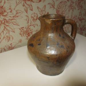 Schöne alte Vase glasiert Blumenvase Ton Teracotta handgemacht Vintage Krug Gesteckvase Henkelvase Bild 4