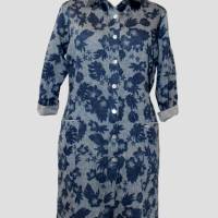 Damen Hemd Kleid Motiv Blumendruck in Jeans Optik Blau/Grau Bild 1