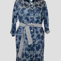 Damen Hemd Kleid Motiv Blumendruck in Jeans Optik Blau/Grau Bild 2