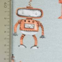 ♕ Jersey mit Roboter I Robot graugrün teal 50 x 150 cm Nähen Stoff ♕ Bild 4