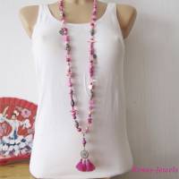 Bettelkette Kette lang pink rosa silberfarben mit Quasten Anhänger Perlenkette Boho Ibiza Hippie Kette Handgefertigt Bild 5