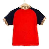 T-Shirt, Merinowolle Seide, 92/98, mohnrot marineblau, kurzärmlig, Upcycling, Oberteil, Raglanshirt, Trikot Bild 2