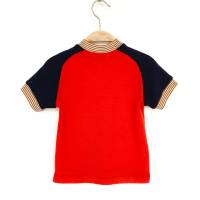 T-Shirt, Merinowolle Seide, 92/98, mohnrot marineblau, kurzärmlig, Upcycling, Oberteil, Raglanshirt, Trikot Bild 6
