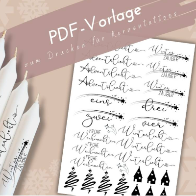 PDF Weihnachten Vorlage Kerzentattoo Kerzensticker Adventslicht Winterzauber Adventszeit Tannenbaum Frohe Weihnachten