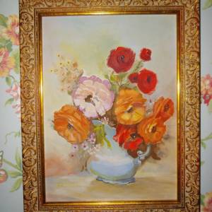 Original Ölgemälde Ölbild Ranunkel Blumenstrauß Blüten Landhaus Cottage Bild 1