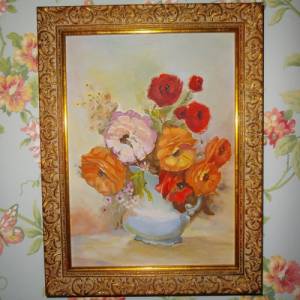 Original Ölgemälde Ölbild Ranunkel Blumenstrauß Blüten Landhaus Cottage Bild 3