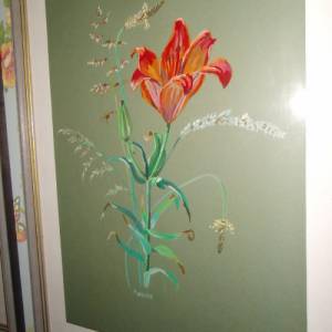 Original Gouache/Aquarell Lilie Feuerlilie Blumen Blüten Landhaus Cottage Bild 1